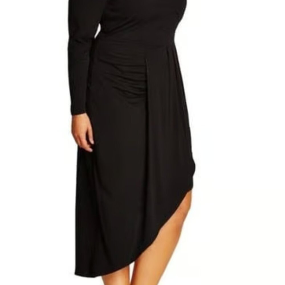 City Chic Black Long Sleeve Asymmetrical Cutout‎ Midi Dress Ruching Size L(20) - Picture 3 of 8